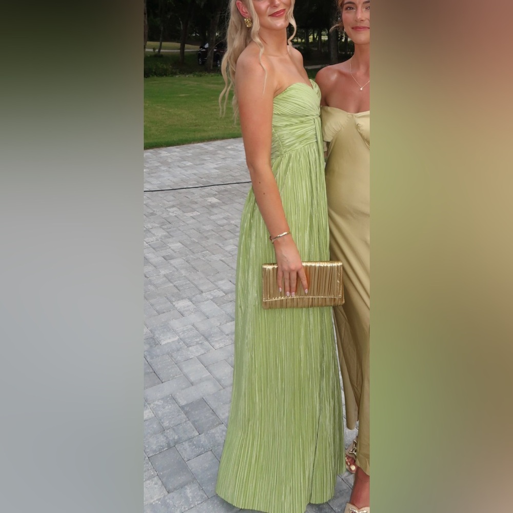 Lulus Strapless Pleated Lime Green Evening Gown